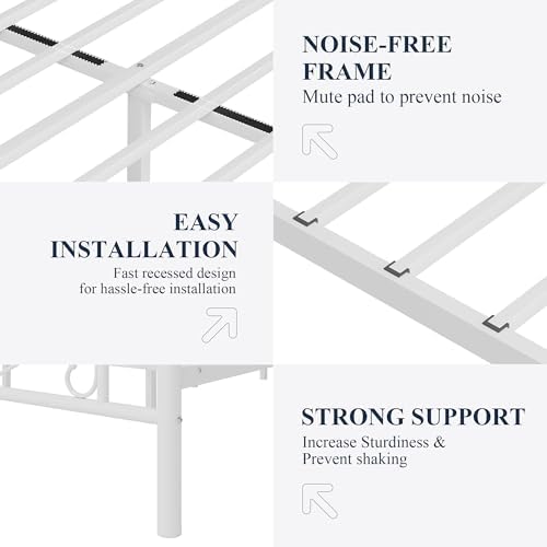 Allewie Metal Queen Platform Bed Frame, Butterfly Pattern Design, White