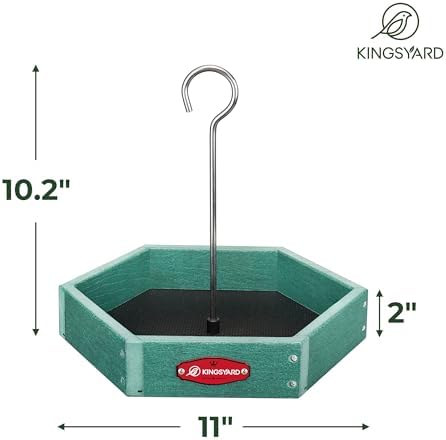Kingsyard Hanging Platform Bird Feeder for Outdoors, Deep Tray, Green