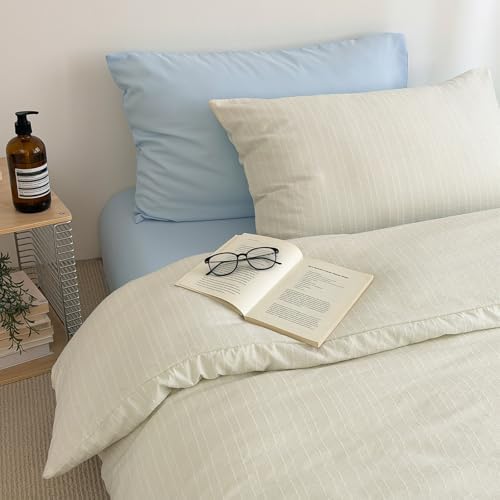 Vintage Striped Duvet Cover Full 3-Piece Cottagecore Textured Bedding Set