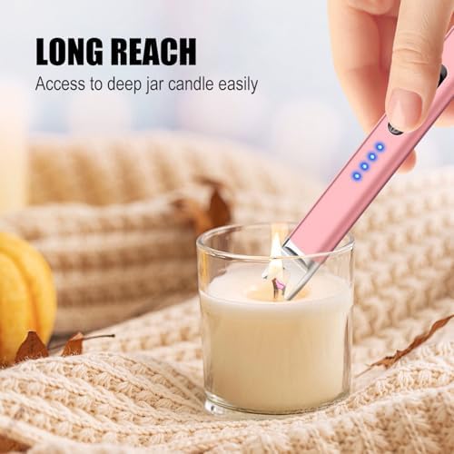 LcFun 2 Pack Candle Lighter Electric USB Rechargeable Plasma Arc Lighter with Safety Lock, Windproof Flameless Long Lighters for Candle, Grill, BBQ, Camping, Gas Stoves (Silver, Rose Gold)