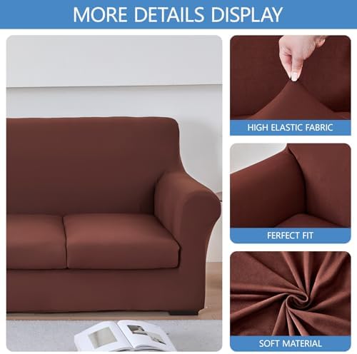Stretch Sofa Cover Couch Covers, 2-Piece Armchair Cover with Separate Cushion Cover, Washable Soft Spandex Furniture Protector for Living Room(Armchair, Coffee)