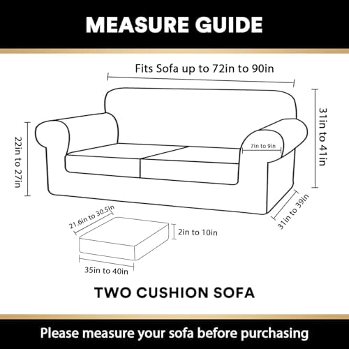 PrinceDeco Couch Cover Velvet Plush Sofa Covers for 2 Cushion Couch Width Up to 90 Inch Washable Furniture Protector Pet Friendly No Slip Sofa Slipcover(Medium-Large, Cream)