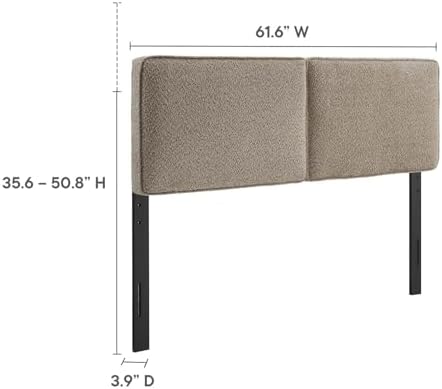 Modway Lindee Queen Size Upholstered Headboard with Oatmeal Boucle Fabric - Modern Fabric Queen Headboard with Height-Adjustable Mounting Positions - Padded Pillow Style