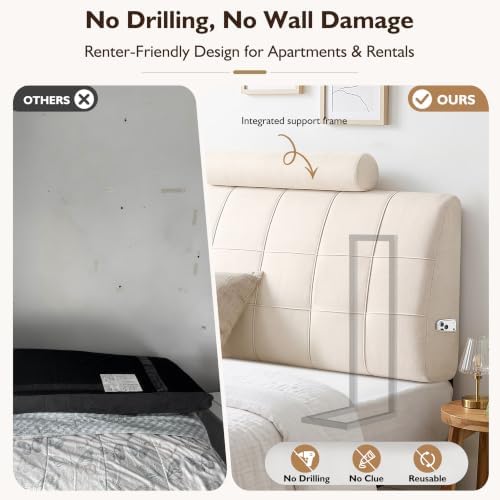 Twin Headboard with Headrest, Memory Foam Upholstered Headboard