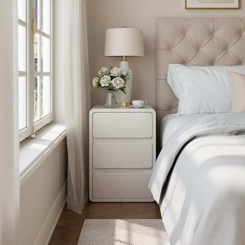 AQIMUELE Narrow Nightstand - Narrow Bedside Table with Drawers, Wood Small Nightstand with Leather Surface for Bedroom, White - 15.7" W