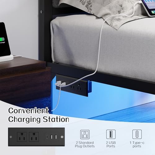 OLEVS Full Bed Frame with Headboard, Smart LED & Charging Station