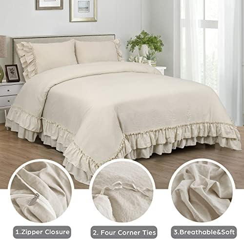 HIG 3 Piece Pre-Washed Off White King Duvet Cover Set