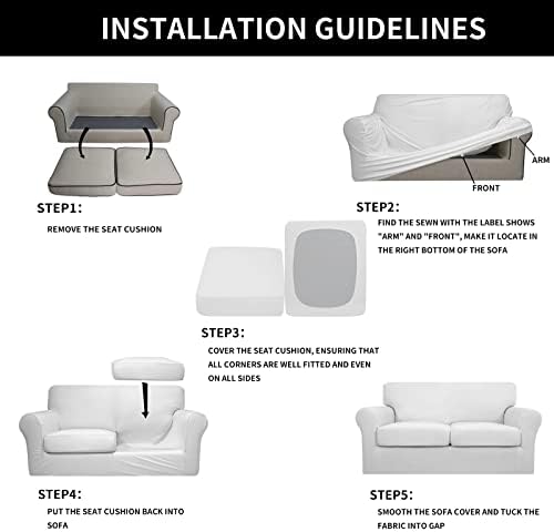 Easy-Going 3 Pieces Stretch Soft Couch Cover for Dogs - Washable Sofa Slipcover for 2 Separate Cushion Couch - Elastic Furniture Protector for Pets, Kids (Loveseat, Snow White, Medium)