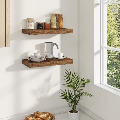 Dreamland 18 in Wall Mounted Wood Floating Shelves, Rustic Brown, 2 Pack