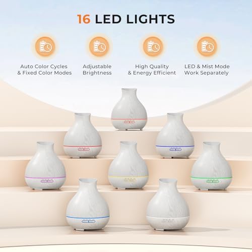 Aromatherapy Essential Oil Diffuser 550ml 12 Hours White Wood Grain Aroma Diffuser with Timer for Large Room, Home, Baby Bedroom, Waterless Auto Shut-Off, 7 Colors Lights Changing