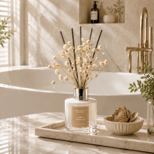 Airkeep Reed Diffuser Set,3.38 fl oz (100 ml) - Warm Teakwood Oil Diffusers with 8 Reed Sticks, Home Fragrance Reed Diffuser for Bathroom Shelf Decor