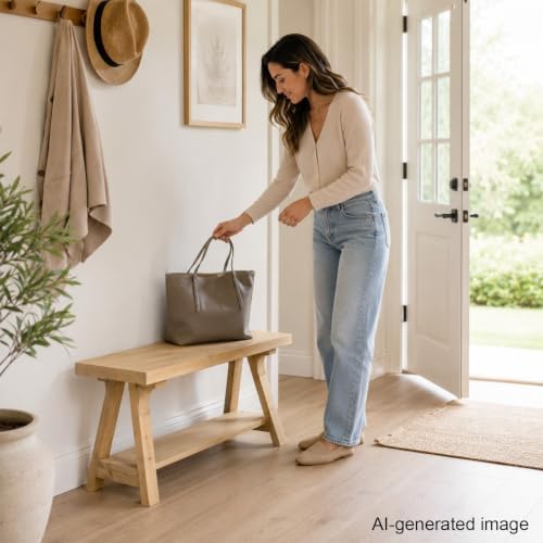 SwallowLiving Solid Wood Entryway Bench 30" Farmhouse A-Frame Shelf
