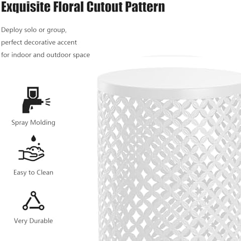 Set of 3 Outdoor Side Table, Garden Stool for Patio, Metal Accent Table Modern End Table, Patio Side Table for Garden, Balcony, Bedroom Indoor Outdoor Decorative, Cream White