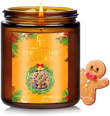 Christmas Candle, Christmas Cookies Scented Candles for Home, Holiday Candles Natural Soy Candle, Aromatherapy Candle 7 oz Jar Candles Christmas Gift for Women Men