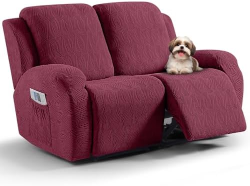 VANSOFY Stretch Recliner Loveseat Cover, 6-Pieces Slipcover, 2 Seat,Wine