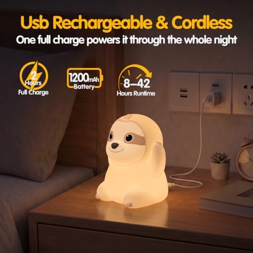 Sloth Silicone Night Light for Kids, Cute Squishy LED Lamp Gift