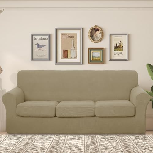 U-NICE HOME 4 Pieces Stretch Couch Cover Sofa Slipcover, Sand
