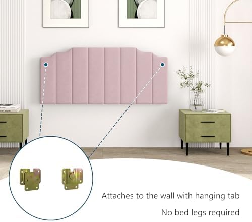 Befurtori Queen Size Headboard Only, Velvet Wall Mount Headboard, Pink