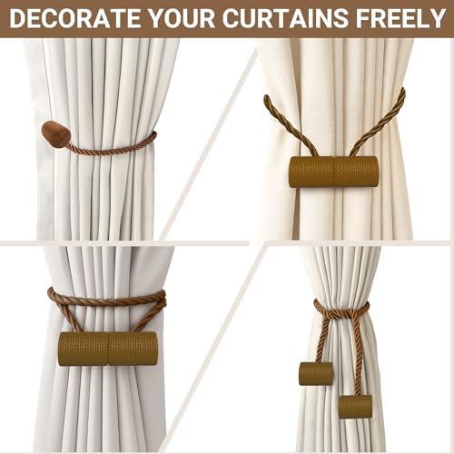 Hion Magnetic Curtain Tiebacks Dark Brown 6pcs, Curtain Holdbacks Hooks
