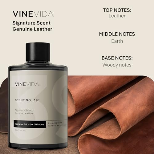 VINEVIDA Genuine Leather Fragrance Oil for Cold Air Diffusers, Essential Oils for Diffuser Oil Refill & Air Freshener Room Spray - 16 Fl Oz