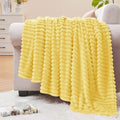 BEDELITE 3D Ribbed Light Yellow Fleece Twin Blanket for Couch, 60x80 Inch