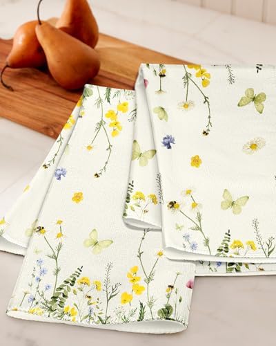 Miss Adola Cute Kitchen Towels Set of 2, 18 x 26 Inch, Butterfly Flower