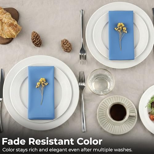 Ramanta Home Light Blue Cotton Dinner Napkins Set of 12, 18x18 Inch