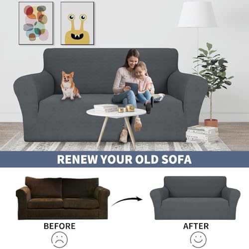 JIVINER Stretch Armchair Slipcovers, 1 Piece Chair Sofa Covers 1 Seater Couch Covers with Elastic Bottom for Kids, Pets (Small, Dark Gray Rhomb)