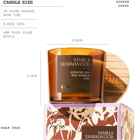 Hidden Label Vanilla Sandalwood Soy Candle, 8.3 oz 2-Wick