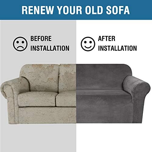 H.VERSAILTEX Stretch Velvet Sofa Covers Large Couch Covers Sofa Slipcovers Furniture Protector Soft with Non Slip Elastic Bottom, Feature Thick Comfy Rich Velour (Extra Wide Sofa 98"-105", Gray)