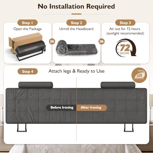 King Headboard with 2 Headrests, Memory Foam Upholstered Headboard