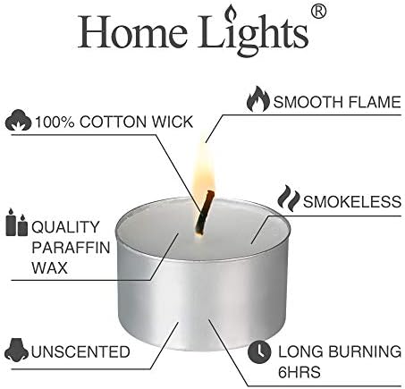 HomeLights Unscented White Tealight Candles -100 Pack, 6 to 7 Hour Burn Time Smokeless, Mini Votive Paraffin Candles with Cotton Wicks for Shabbat, Weddings, Christmas, Home Decor