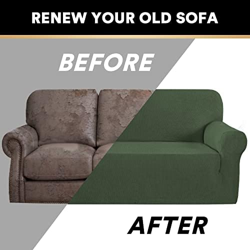 PrinceDeco Stretch Loveseat Sofa Cover Slipcover Couch Cover for 2 Cushion Sofa Washable Sofa Cover for Pets Friendly Furniture Protector Covers with Non Slip Bottom(Loveseat, Bronze Green)