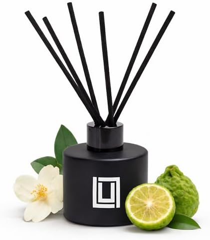 Lulu Candles | Reed Diffuser Set | Jasmine Infused Bergamot | 6 Reed Sticks | Scent Diffuser for Bedroom Bathroom Living Room & Office (4.2 FL Oz.)