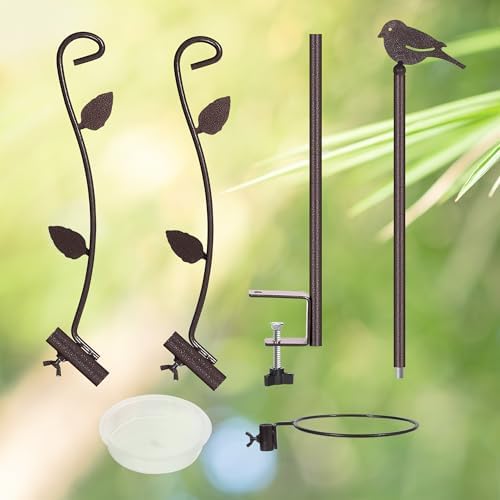 YINGYM Deck Bird Feeder Pole with Bird Bath, Two Adjustable Branches