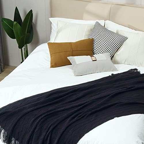 CREVENT Knitted Decorative Throw Blanket for Couch Sofa Chair Bed，Soft Warm Cozy Light Weight for Spring Summer (50''X60'' Black)