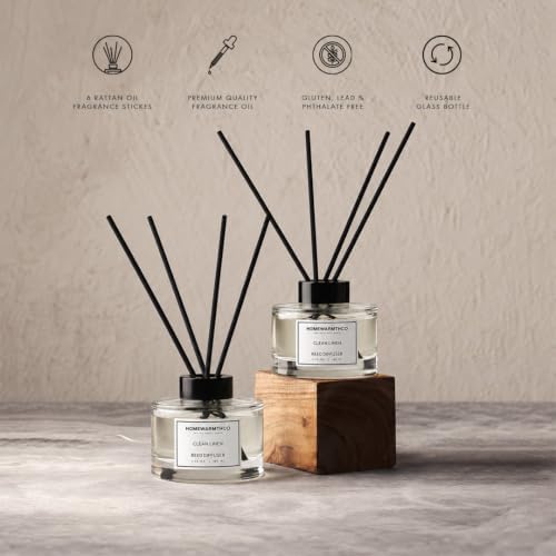 Clean Linen Reed Diffuser Set - Premium Fragrance Reed Diffuser for Home, Office, Bathroom & Kitchen, Long-Lasting Non-Toxic Essential Oil Diffuser, Home Décor, 5.63 oz (160ml)