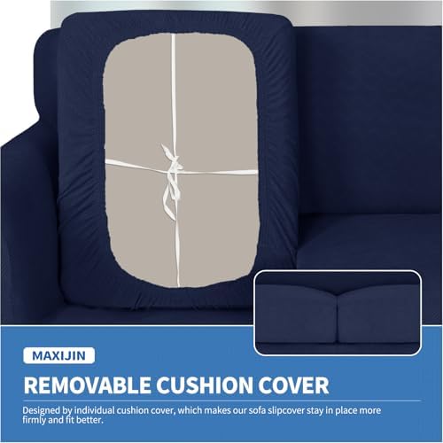 MAXIJIN 3 Piece Couch Covers for 2 Cushion Couch Sofa Cover, Stretch Loveseat Sofa Slipcovers for Sofas with 2 Large Cushions, Thick Dogs Pet Furniture Covers (71"-91", Navy Blue)