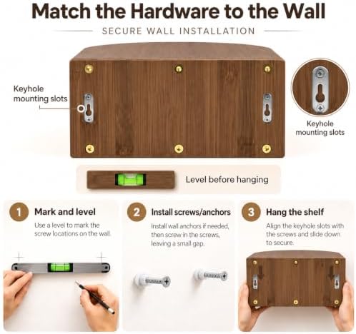 Bamboo Floating Wall Mounted Nightstand Wall Storage Shelf (2, Walnut)