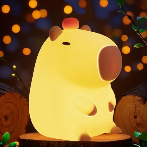 Cute Tangerine Capybara Night Light, LED Squishy Night Lamp, 2 Levels Dimmable Nursery Nightlight for Kids, Rechargeable Touch Lamp, Dorm Decor, Kids Funny Gifts (Fixed Tangerine)