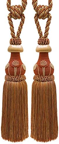 DÉCOPRO Exquisite Hand Crafted Curtain & Drapery Tassel Tieback Tassel Length 12" (30.5cm) 32" Spread (81cm) (Style# TBBL1) Cinnamon Toast Orange Multicolor #6122 (Rust Gold) Set of 2