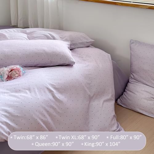 Cotton Muslin Duvet Cover Queen Size 3 Pcs Set,Polka Dot,90"×90"