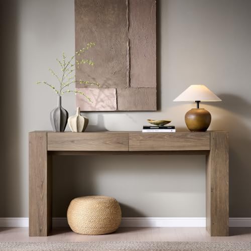 OKD 63" Console Table with Drawers, Thick Block Entryway Table, Alder Grey