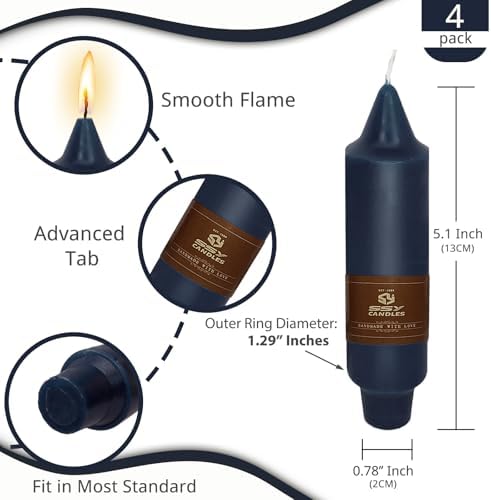 NJAO HOO Navy Short Taper Candle 5 Inch Candlesticks Unscented Dripless Tapered Candle Set for Home Decor Wedding Party Dinner Candles, 4 Pack