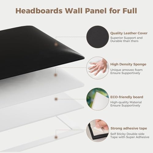 Upholstered Headboard - Bed Backboard, Dark Brown Faux Leather Panels, 24 x 12 Inches Each, 9-Piece Set, Modern Headboard Queen Design, Easy to Assemble, Perfect for Queen Beds
