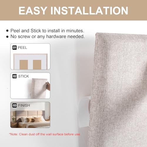 Fromann Upholstered Wall Mounted Headboard for Queen/TXL/King Size Beds, Peel and Stick Headboard 23.6" x 11.8"/PC, Interior Wall Panels for Bedroom Study, Headboards Only (3, Beige)
