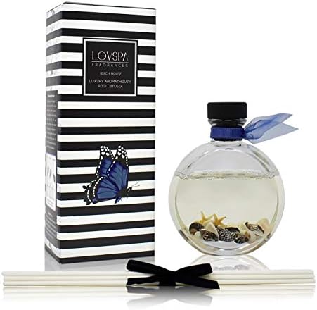 Reed Diffuser Set, Beach House Scented Oil Diffuser with Sticks, Home Fragrance Accessories for Bathroom Shelf Decor, Aroma Diffusers for Home or Office Desk, USA Made
