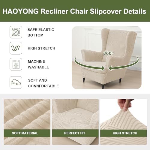HAOYONG Wing Chair Slipcovers Printed Wingback Chair Covers 2 Pieces Wingback Armchair Slipcover Stretch Chair Slip Covers Washable Armchair Protector Cover for Living Room and Bedroom