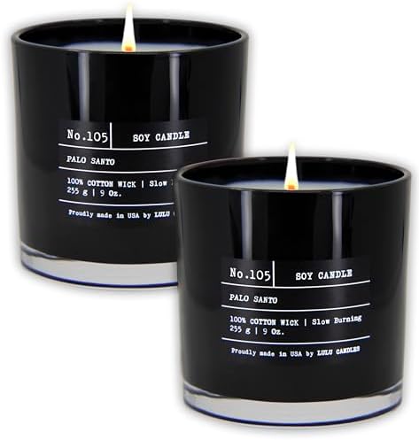 Lulu Candles | Palo Santo | Luxury Scented Soy Jar Candle | Hand Poured in The USA | Highly Scented & Long Lasting (9 Oz. 2 Pack)