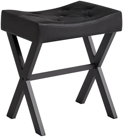 IBUYKE U-Shaped PU Vanity Stool, X-Leg Makeup Chair, Black WBD019B